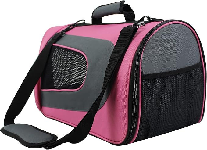 EliteField Deluxe Soft Pet Carrier (3 Year Warranty, Airline Approved), Multiple Sizes and Colors Available (18" L x 10" W x 11" H, Pink+Gray)