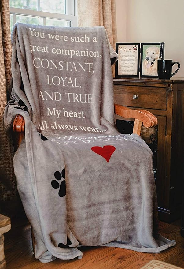Pawprints Left by You Personalized Pet Memorial Blanket with Heartfelt Sentiment - Comforting Pet Loss/Bereavement Gift