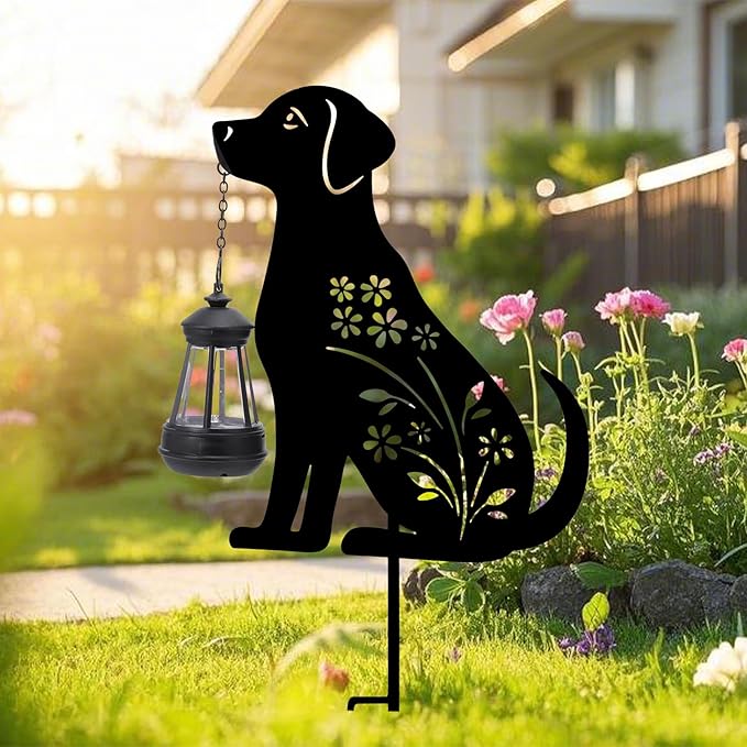 Bshine Dog Solar Light Outdoor Garden Decoration, Waterproof Metal Stake Black Outdoor Statue Lantern, Lawn Ornaments for Yard, Path, Patio, Sculpture Black Dog Gift Halloween Decor Housewarming Gift