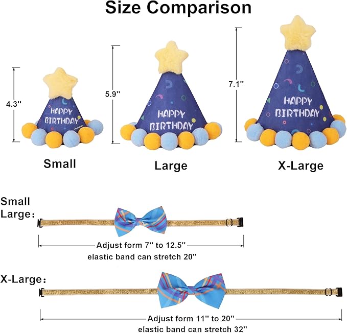 ADOGGYGO Dog Birthday Party Supplies, Blue Birthday Boy Bandana, Bowtie, Numbers, Party Hat for Extra Large Dogs (X-Large)