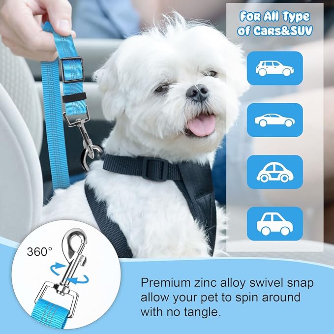 BWOGUE Pet Dog Cat Seat Belts, Car Headrest Restraint Adjustable Safety Leads Vehicle Seatbelt Harness (1 Pack, Blue, Elastic)