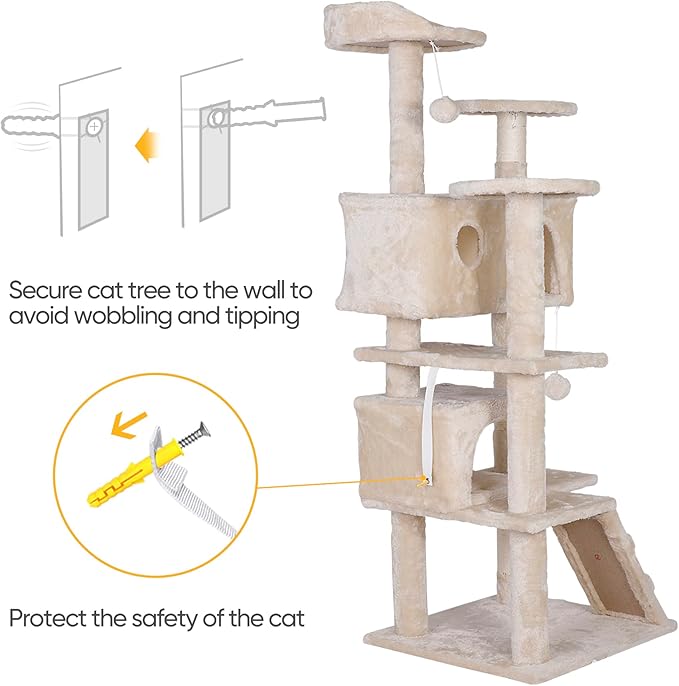 Premium Cat Tree 54-Inch Tall, Large Cat Condo Furniture with Sisal Posts and Plush Platforms, Luxury Lounger and Scratch Post for Happy Indoor Cats (Beige)