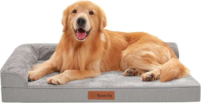 Orthopedic Dog Beds for Large Dogs, Memory Foam Dog Beds Large Sized Dogs, Washable Removable Cover, Nonskid Bottom, Waterproof, for Indoor, Outdoor, Crate ＆ Car Use, 36x27x6 Inches, Light Grey