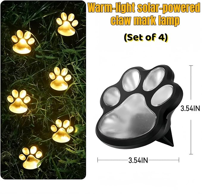 3pcs-Solar Paw Print Lights, Wireless of Cat Dog Animal Solar Lights Outdoor Garden Decor, IP55 Waterproof LED Yard Path Light, New Home Birthday Easter Gift for Pet Lovers (Warm Light)