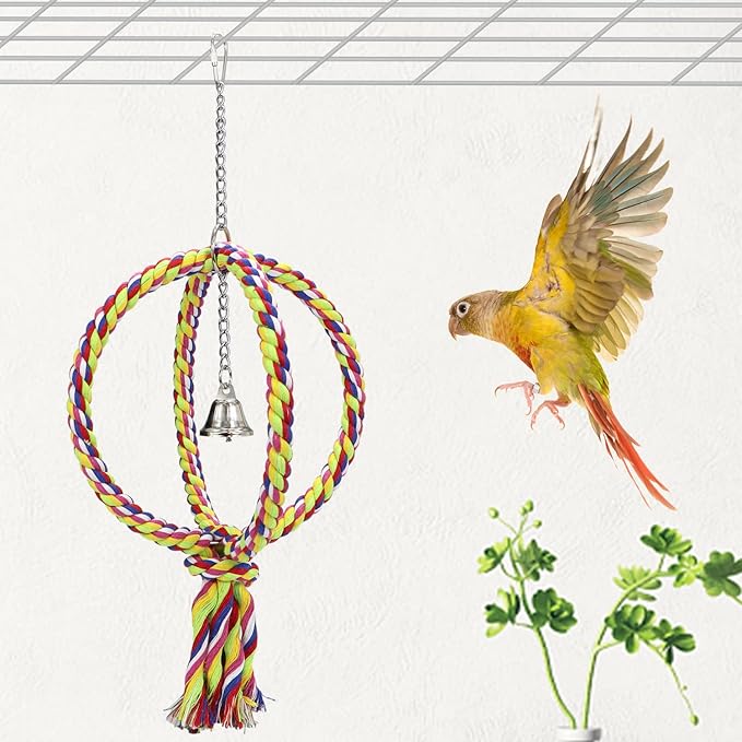 Litewoo Bird Swing Perch Stand Cotton Rope 2 Two Rings Toy for Parrot Budgie Parakeet Cockatiel Conure Lovebird Finch Canary Cockatoo African Grey Macaw Eclectus Amazon Cage Accessories