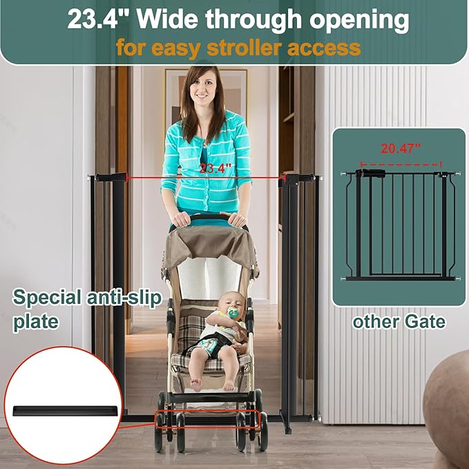 40.55" Tall, 30.11-34.05 Inch Wide, 1.37" Ultra Narrow Spacing Dog Pet Baby Gate Indoor for Doorway Hallway, Pressure Mounted 31 32 33 34 Inches Wide Black