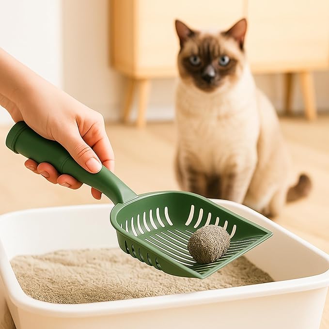 2-in-1 Pooper Scooper with Bag Attachment, Cat Litter Shovel Scoop with Bag, Built-in Dispenser, Includes Trash Roll, Rinse-Clean, Anti-Stick, Smart Sifter, Long Handle (Green)