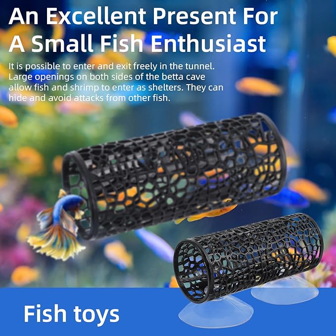 Betta Fish Toys, Black Betta Fish Tunnel Hammock, Safe Aquarium Decor for Smallfish Shrimp, Bettas Tank Accessories with Suction Cups Perfect for Hideout and Play Area