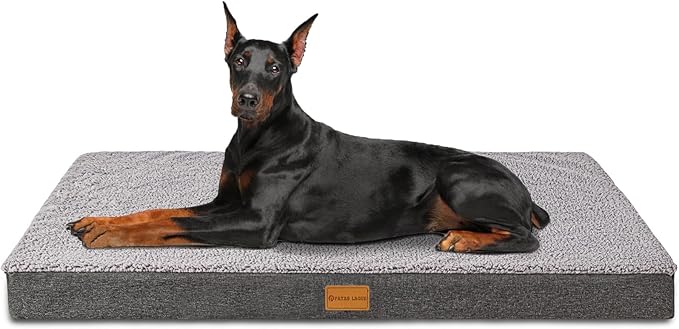Patas Lague Orthopedic Jumbo Dog Bed for Large Sized Dog 56''X40'', Soft Waterproof Egg Crate Foam Large Pet Crate Beds Mat with Removable Washable Cover and Non-Slip Bottom, Light Grey