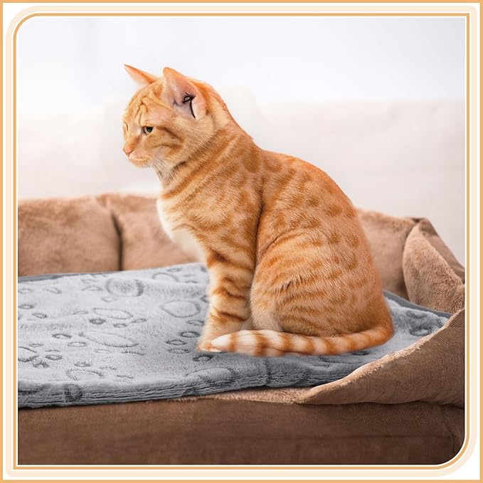 Tegeme 12 Pcs Pet Blankets Soft Fluffy Fleece Dog Cat Warm Paw Print Pattern Blankets Flannel Throw for Pets Dog Puppy Cat(30 x 20 Inch,Gray)