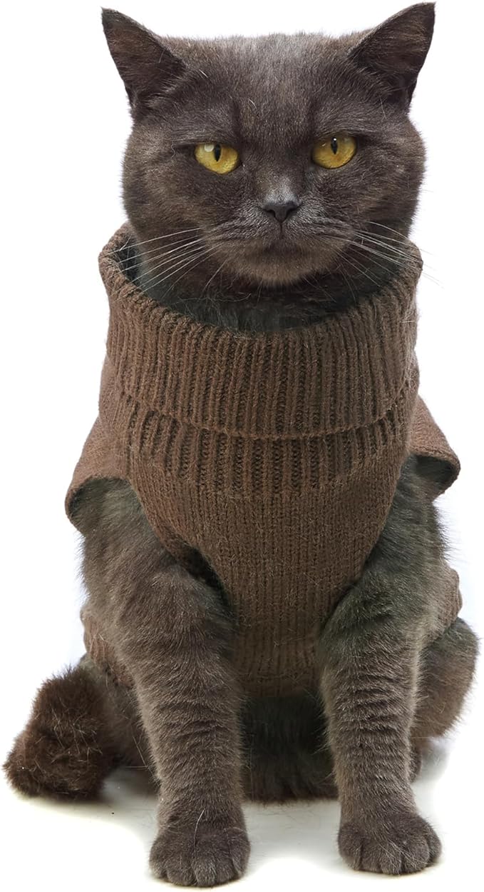 Stretchy Cat Sweater - 17 Colors & 6 Sizes | Snug Winter-Ready Knit for Boy/Girl Cats & Kittens(Brown, X-Small)