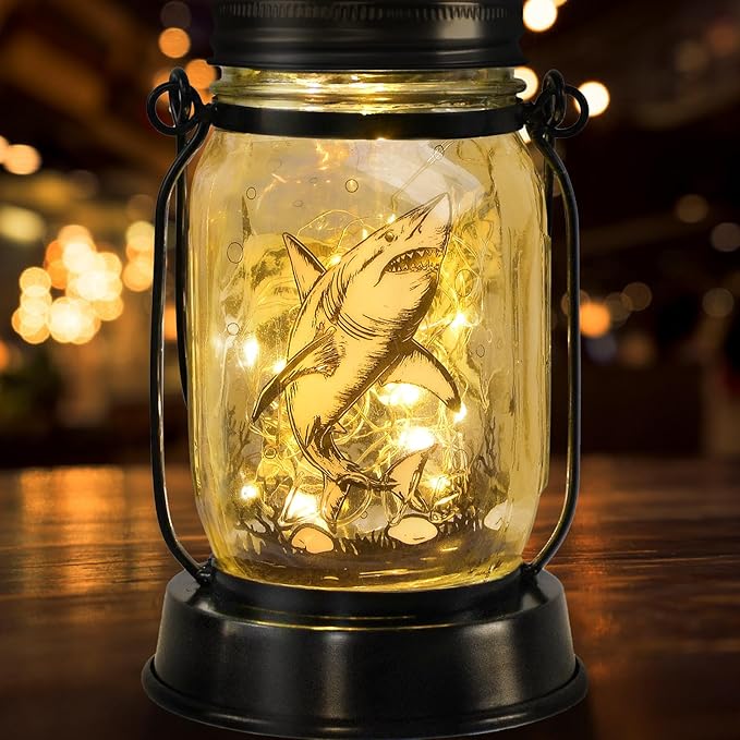 kyoryuger Shark Gifts for Women/Men Shark Solar Lanterns Dog Mom Birthday Jaws Lovers Lantern Animal Memorial Lights Solar Garden Decoration for Yard, Patio,Backyard,Porch Torches