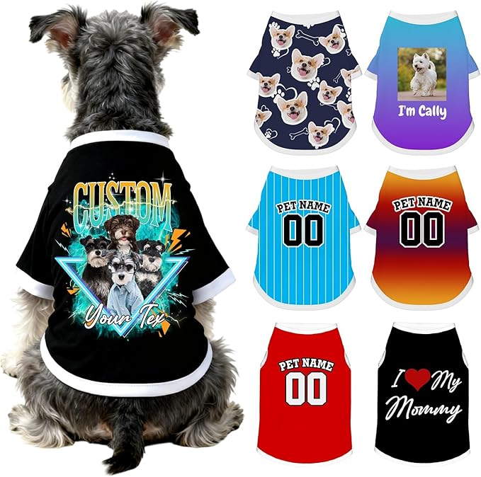 Custom Dog Shirt with Name Photo Text Logo Personalized Dog Pullover Shirts Customized T Shirt Clothes Gifts for Small Medium Large Dogs Cats Pet