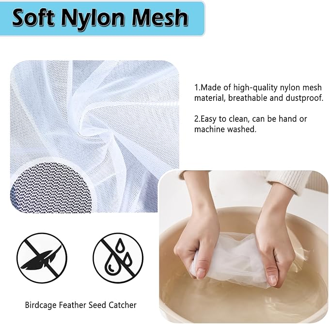 ASOCEA Large Bird Cage Seed Cather,Bird Cage Cover Adjustable Soft Airy Skirt Guard Birdcage Nylon Mesh Net for Parrot Parakeet Macaw African Round Square Cages Cover (78.5 * 27.6in-White)