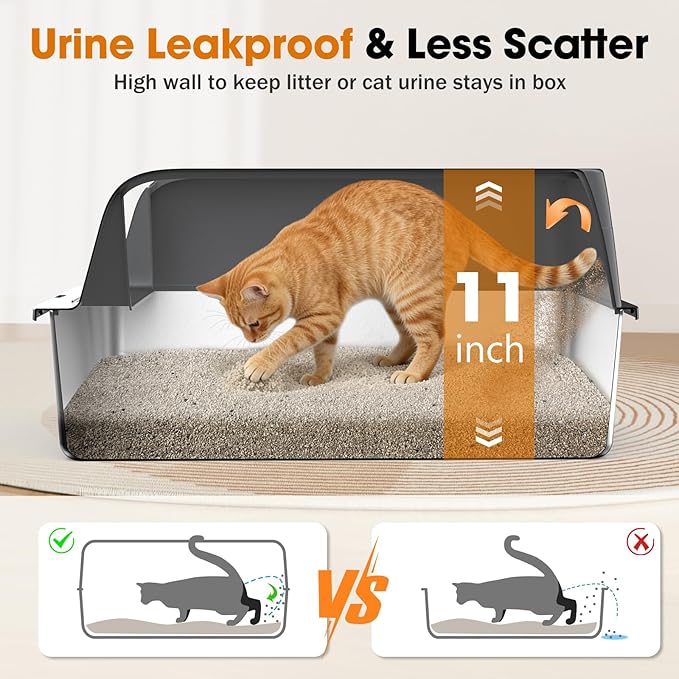 2PACK Stainless Steel Litter Box, Extra Large Litter Boxes for Big Cats, XL Metal Cat Litter Box with Lid High Sides, Anti-Urine Leakage, Non-Sticky, Scoop Included