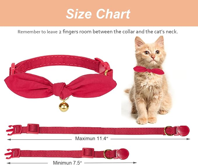 Bunny Ear Cat Collar with Bell and Bow Tie, Breakaway Cute Bowtie Kitten Collars(Red)
