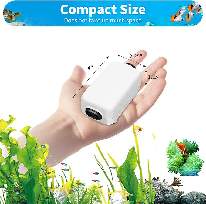AQUANEAT Aquarium Air Pump for 20-210 Gallon Tank, Fish Air Bubbler, Hydroponic Oxygen Aerator with Stones, Airline Tubing, Check Valves