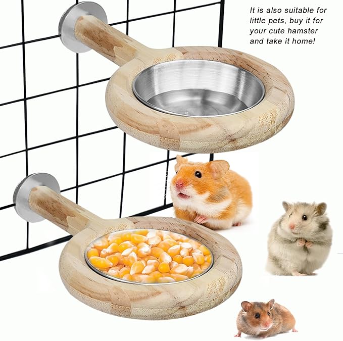 ASOCEA 2 Pack Bird Perch Feeding Cup, Bowls for Cage Wooden Perch Stand Hanging Bowls for Bird Cage Accessory Parrot Wood Perch Stand Toy for Parakeet Lovebird Cockatiel Budgie
