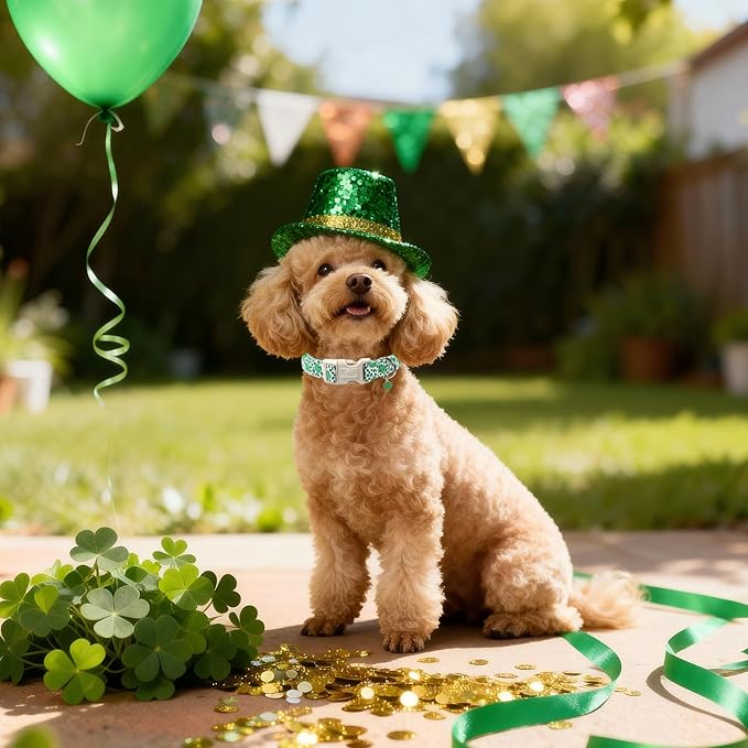 St Patricks Day Dog Collar for Medium Dogs - Leopard Lucky Clover Dog Collars, Lightweight Adjustable Irish Green Festival Shamrock Dogs Collars with Quick Release Buckle M