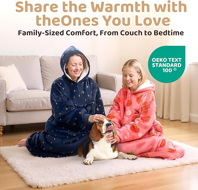 Mewaii Wearable Blanket Hoodie for Adults, Warm Sherpa & Soft Flannel Long Sweatshirt with Giant Pocket, Cozy Gifts for Women