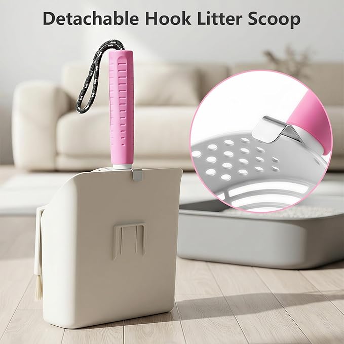 Cat Litter Scoop, Metal Scooper for Cat Box, Aluminum Alloy Sifter, Deep Shovel Poop Cleaner, Long Handle Ergonomic Grip, Rustproof Waterproof Construction, Design for Litter Box Cleaning