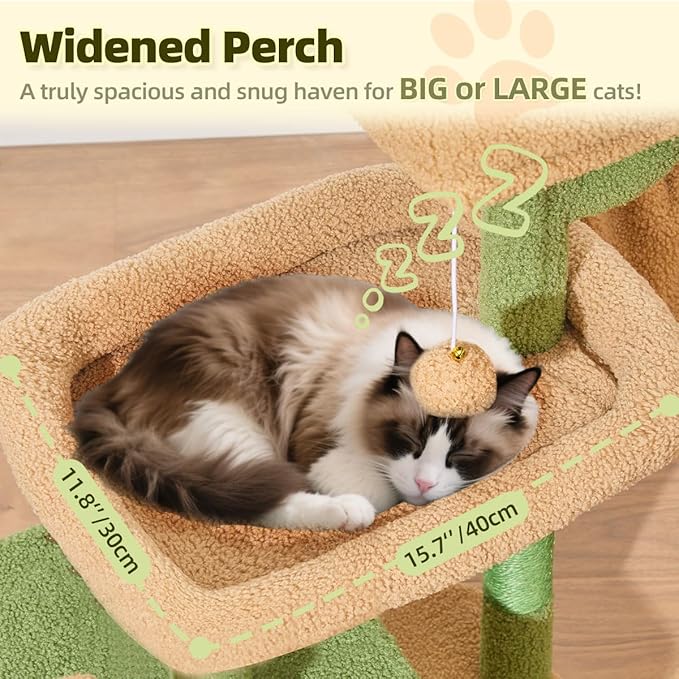 Taoqimiao MS043T Cat Tree, 32.2-Inch Cat Tower for Indoors Cats, Cat Condo with Large Cat Perch, Spacious Cat Cave, Scratching Posts for Small and Medium Cats, Cactus