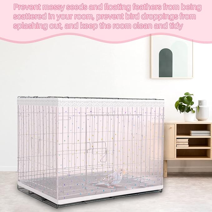 Shappy Large Bird Cage Cover, Bird Cage Seed Catcher, Adjustable Star Pattern Nylon Mesh Net for Parrot Parakeet Macaw Pet Supplies(Pink)