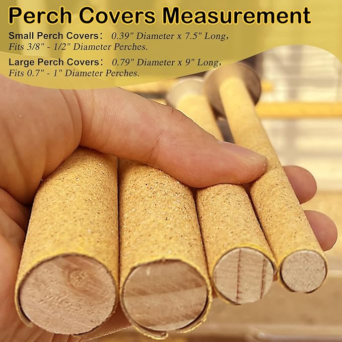 S&X Bird Perch Covers, Sand Perch Covers Sandpaper for Budgies, Canaries, Parakeets, Lovebirds and Other Small Birds (72-Pack Small 7.5" x 0.4")