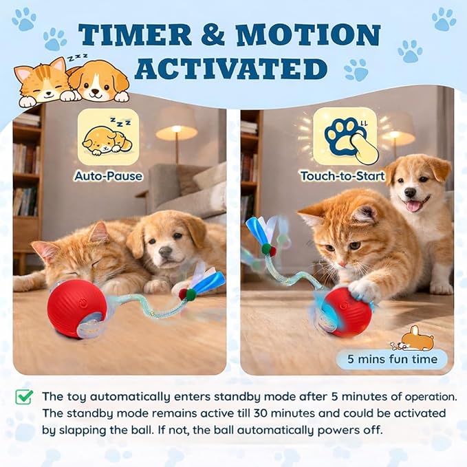 GlowPounce Interactive Rolling Ball Toy for Indoor Cats & Small Dogs – Motion-Activated Smart Moving Ball with LED Lights – Rechargeable Automatic Play Toy for Cats, Kittens & Puppies