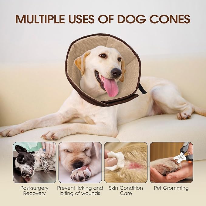 Dog Cone Collar After Surgery for Medium Dogs, Adjustable Soft Recovery Cone for Dogs to Stop Licking Biting, Comfortable Pet Elizabethan Alternative for Wound Healing