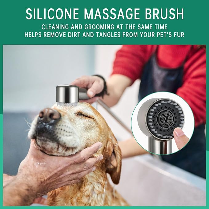 3 Mode Dog Shower Attachment, High Pressure Handheld Sprayer with ON/OFF Switch, Metal Shower Diverter, 78 Inches Stainless Steel Hose, No Drill Hook, for Indoor and Outdoor Pet Bathing and Washing