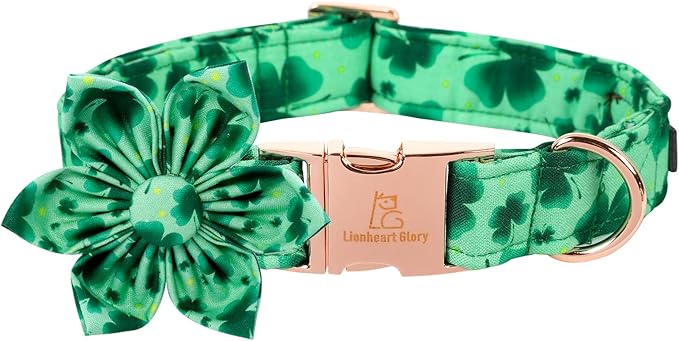 Lionheart Glory St. Patrick's Day Dog Collar, Dog Collar with Flower, Cute Floral Pattern Pet Collars Adjustable Pet Collars for Large Dogs