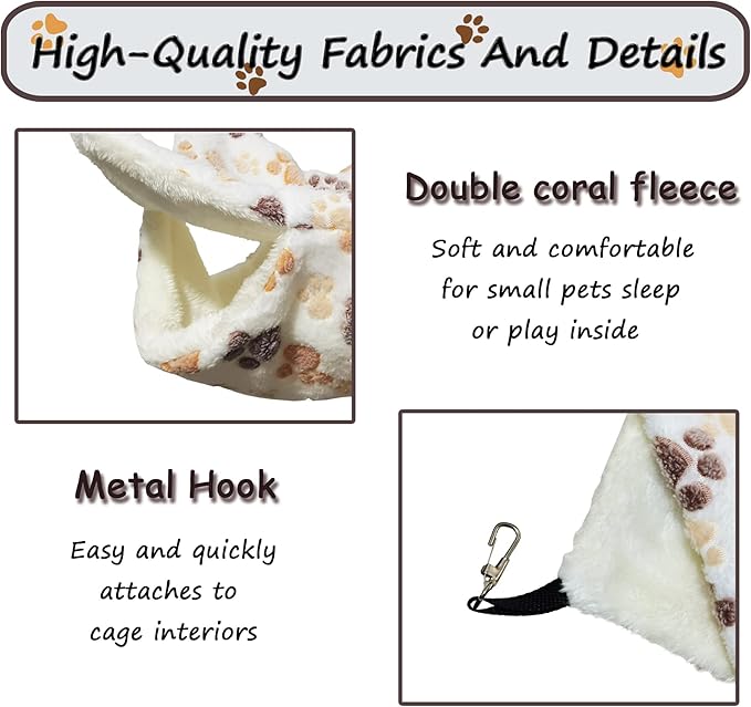 Cat Hammock for Cage, Soft Warm Hanging Bed for Kitten, Guinea Pig, Ferret, Rat, Chinchilla and Other Small Pets, Cozy Bunkbed 13.39"x13.39"