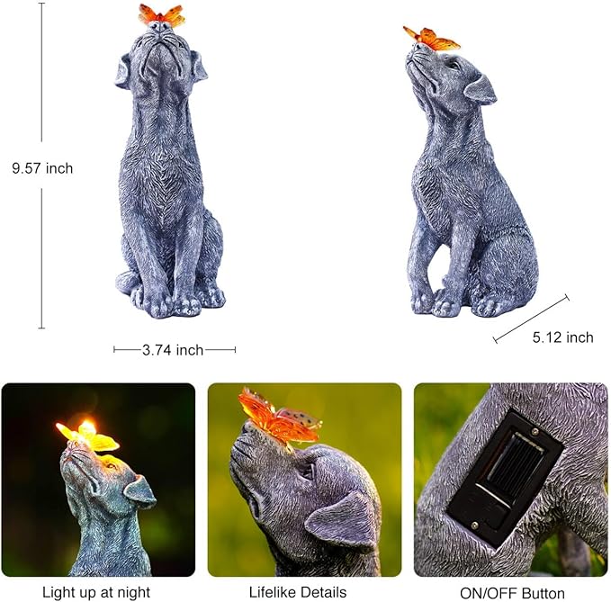 Goodeco Dog Statue with Solar Butterfly - Ideal Gifts for Dad, Mom or Birthdays, Beautifully Crafted Outdoor Decorations to Wow Your Guests
