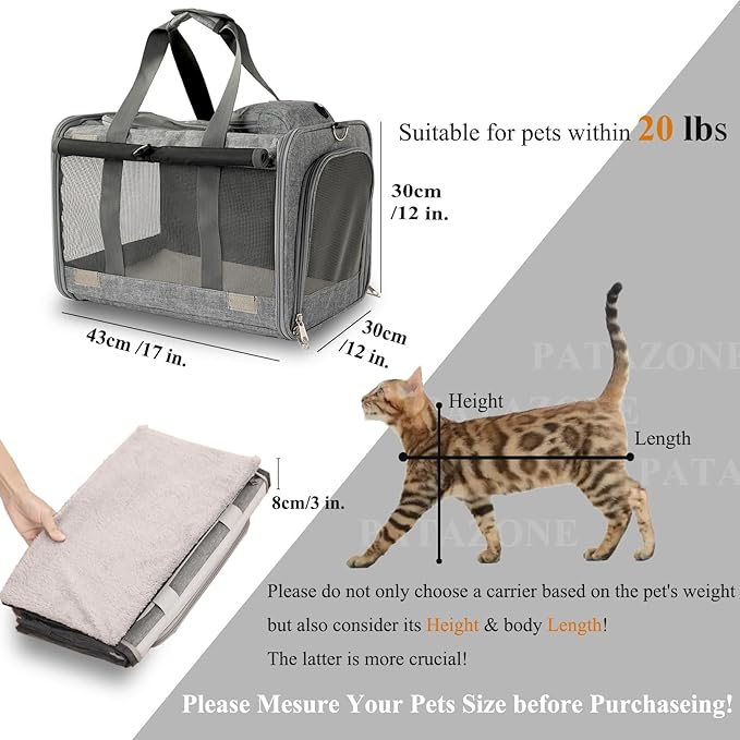 Cat Carriers Soft Grey Small Dog Carrier Airline Approved,Pets Travel Bag for Cats Puppies,Large Pocket,Breathable,Sunshine Protection Pet's Carrier Privacy Protection Outdoor Kitties Kennel