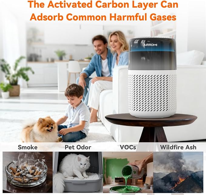 AIRROMI HEPA Air Purifier for Bedroom&Home,Pet Air Purifier for Home Pets,Removes Pet Odor,Cat Litter Smell,Dust,Smoke&Allergies,Quiet Room Air Purifier with Scents,360°Air Cleaner,A2005 White