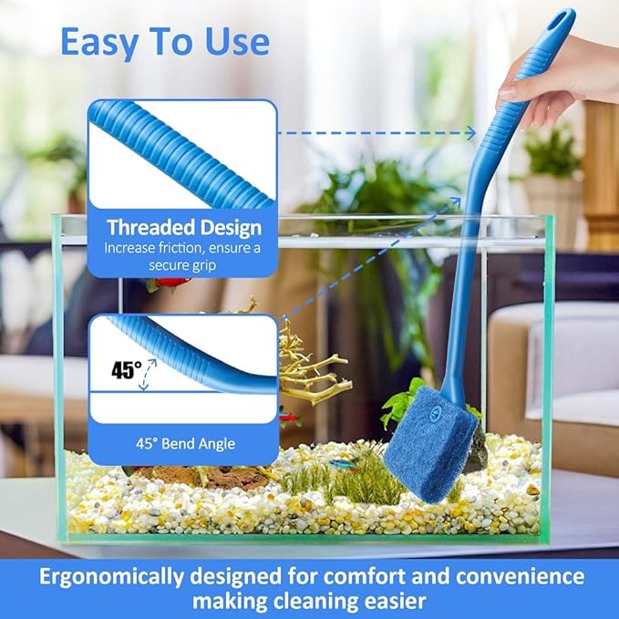 Fish Tank Cleaner with Five Sided Sponge Brush and Long Handle Aquarium Scrubber Alage Scraper for Glass Aquariums Terrarium Home Kitchen(3Pack)