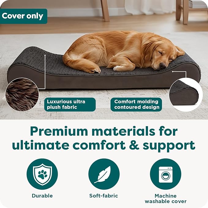 FurHaven Replacement Dog Bed Cover, Contour Luxe Lounger Design, Soft & Breathable Fabric for Cozy Comfort, Machine Washable, Jumbo XL, Ultra Plush Faux Fur & Suede, Chocolate