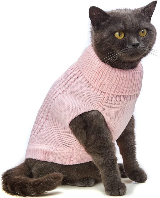 Stretchy Cat Sweater - 17 Colors & 6 Sizes | Snug Winter-Ready Knit for Boy/Girl Cats & Kittens(Light Pink, Large)