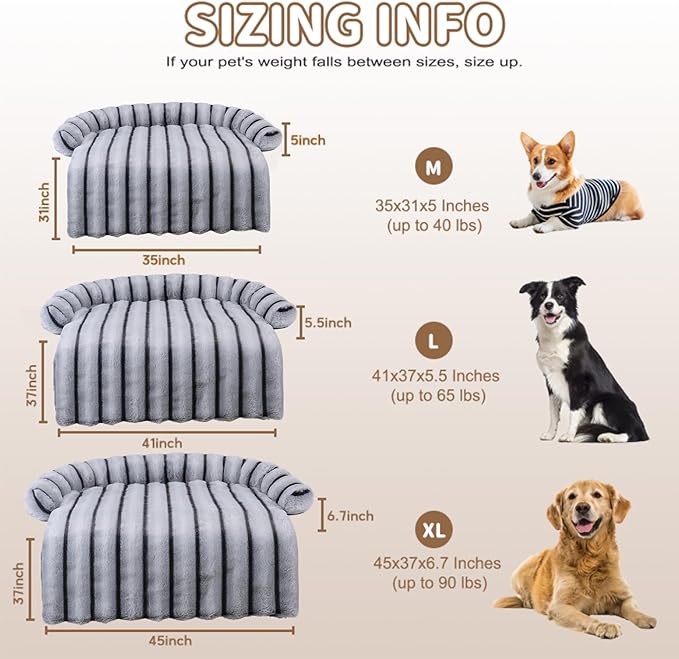 Large Dog Couch Bed, Fluffy Washable Couch Protector for Dogs with Removable Cover, Non-Slip Dog Sofa Bed, 41x37 Inch, Grey