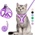Cat Harness and Leash Set, Soft and Breathable Vest with Reflective Strip, Escape Proof Kitten Harness, Easy to Wear for Cats Walking and Traveling (Purple, S)