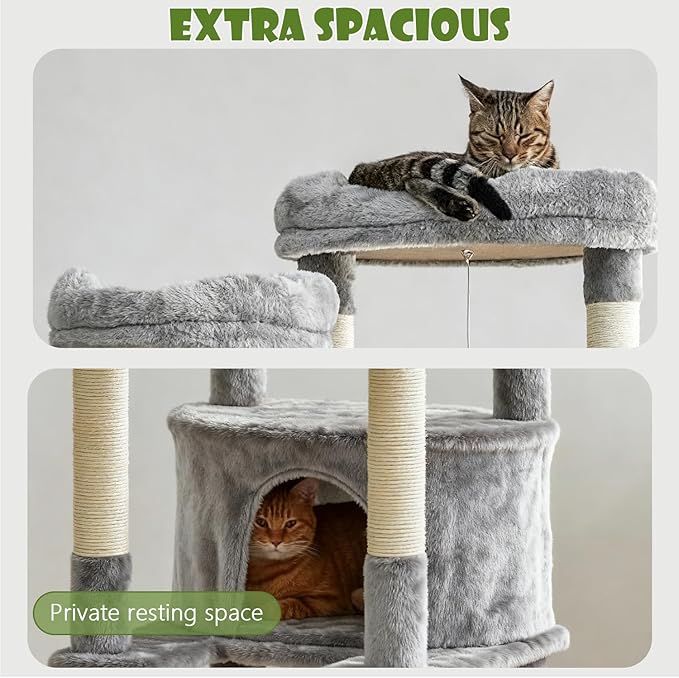 78.8" Large Cat Tree Tower for Indoor Kitties, Multi-Level Furniture Activity Center for Tall Cat Condo with Cozy Perches,Sisal Scratching Posts,Hammock and Basket (78.8 inch Light Gray)