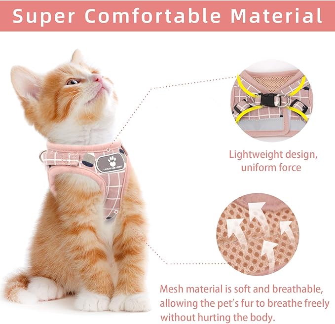 Cat & Dog Vest Harness - All Weather Mesh, Reflective Strap, Step-in Adjustable for Small Cats & Dogs (Pink-Pattern)