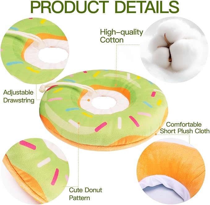 Cat Cone Collar Soft, Cute Cat Donut Collar After Surgery, Adjustable Kitten Recovery Cones to Stop Licking, Lightweight Neck Elizabethan Collars for Cats Kittens (Green, Small)