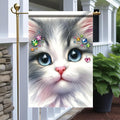 Cute Kitty Garden Flag 12x18 Inch Bling Rhinestone Cat Face Banner Double Sided Kitten Yard Decor for Cat Lovers, Spring Summer Outdoor Decoration