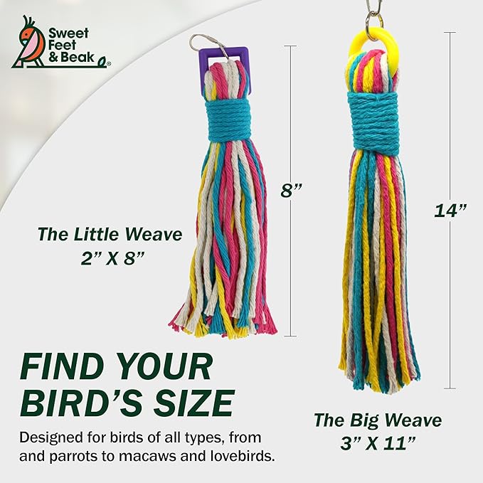 Sweet Feet and Beak Platinum Tweeter Weave Bird Toys - Perfect Cage Toy for Playing & Preening - Colorful, Safe, Cotton Rope - Birds Cage Playground Accessories & Supplies - Parrot Toys (Large)