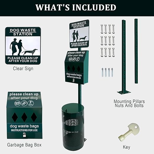 Dog Waste Station, 12 Gallons Pet Waste Bin, Outdoor Dog Waste Disposal System, for Backyard Commercial Park