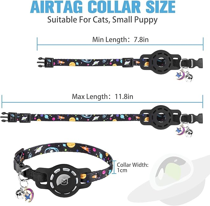 BINGPET AirTag Cat Collar with Bells, Upgraded Safety Elastic Cat Collar with Airtag Cat Collar Holder, Anti-Lost Cat Collars for Girl Boy Cats, Anti-Suffocation Kitty Puppy Collars