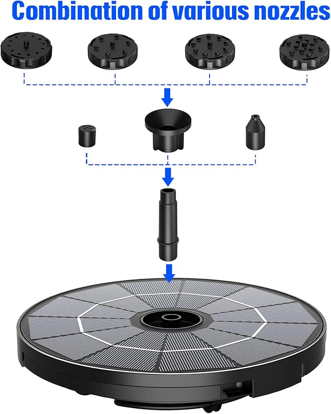 AISITIN DIY Solar Fountain Pump for Water Feature with 3.9ft Cord, Solar Bird Bath Fountain with 6 Nozzles, Solar Powered Water Floating Fountain for Bird Bath, Garden, Ponds Fish Tank, Outdoor