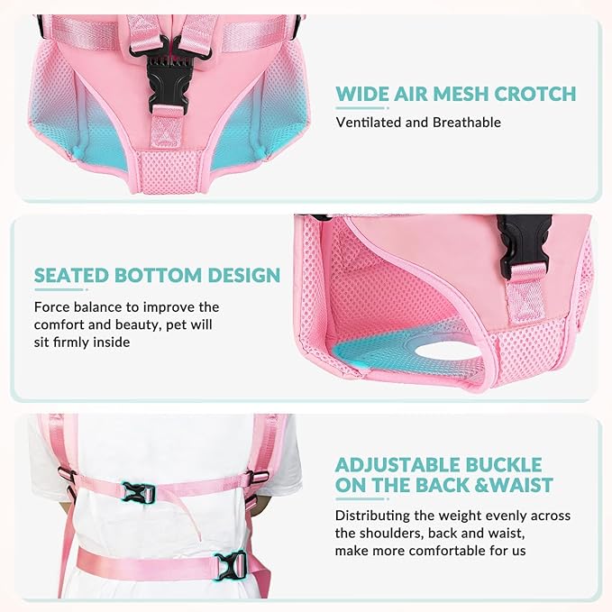 Dog Carrier Backpacks, Adjustable Dog Backpack Carrier, Legs Out Easy-fit Dog Chest Carrier for Medium Small Dogs, Hands Free Dog Front Carrier for Hiking, Cycling（Pink S）
